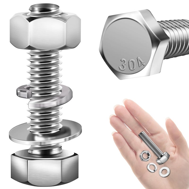 MYWISH (20 Sets) 1/4-20x1-1/4 Hex Head Assorted Screws Nuts and Bolts with Flat & Lock Washers, 304 Stainless Steel 18-8, Fully Threaded, 1/4 Bolt Metric Bolt Assortment - Image 1